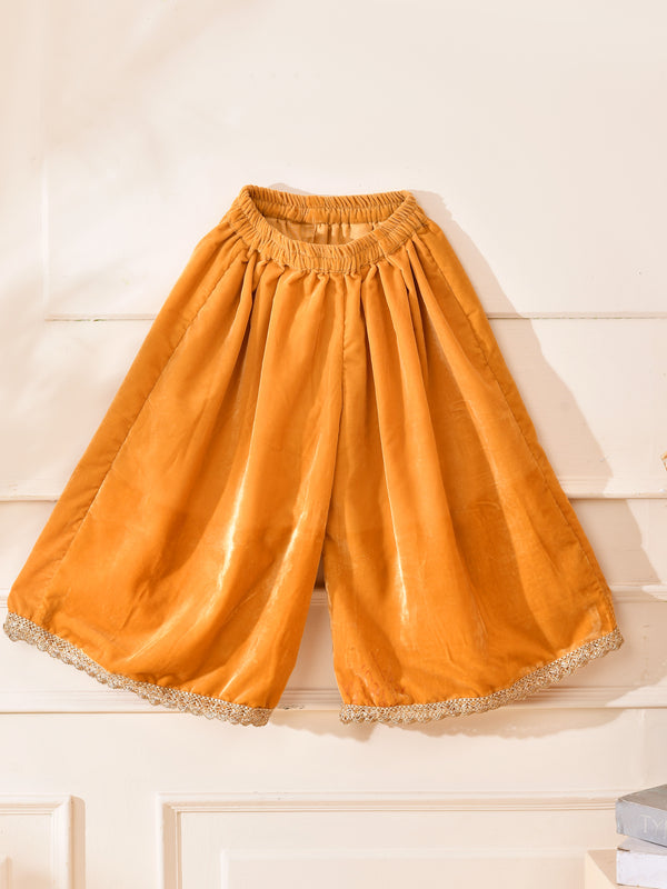 Girls Amber Gold Velvet Peplum Top and Palazzo Set