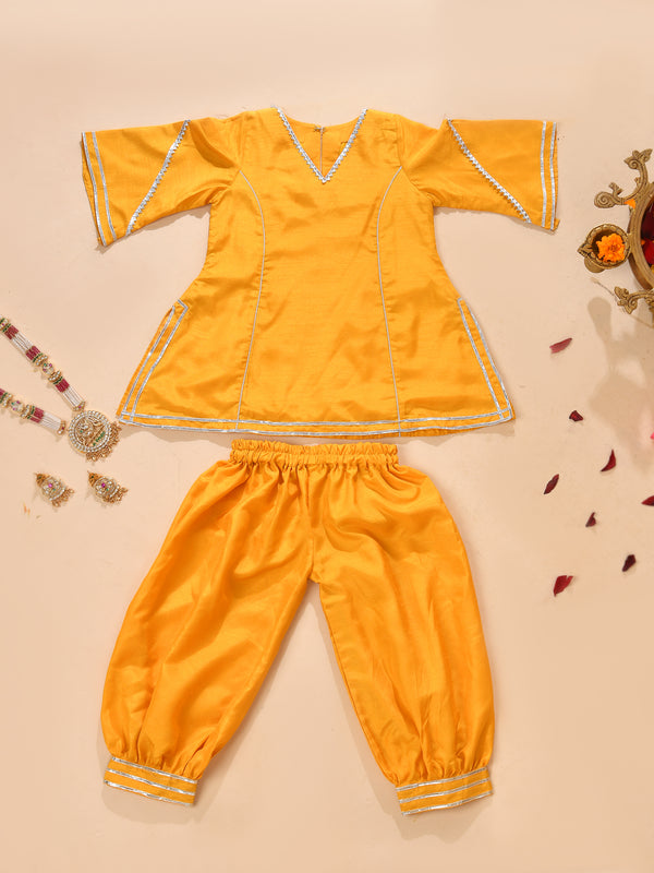 Girls Sunshine Yellow Kurta and Dhoti Pant Set