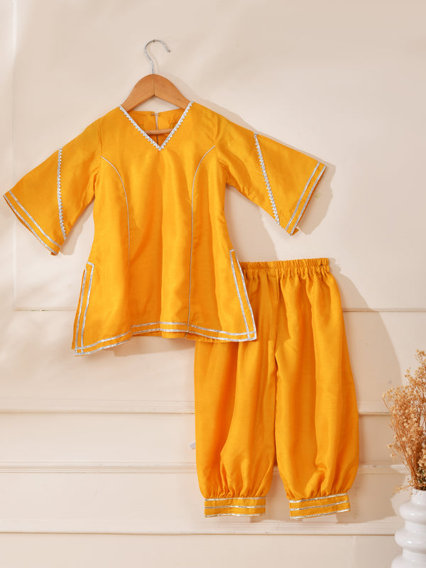 Girls Sunshine Yellow Kurta and Dhoti Pant Set