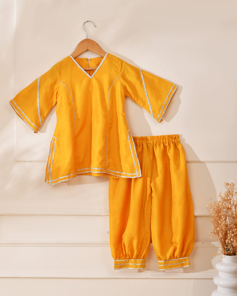 Girls Sunshine Yellow Kurta and Dhoti Pant Set