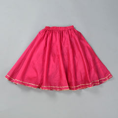 Girls Magenta Chanderi Silk Lehenga Set with Crop Top