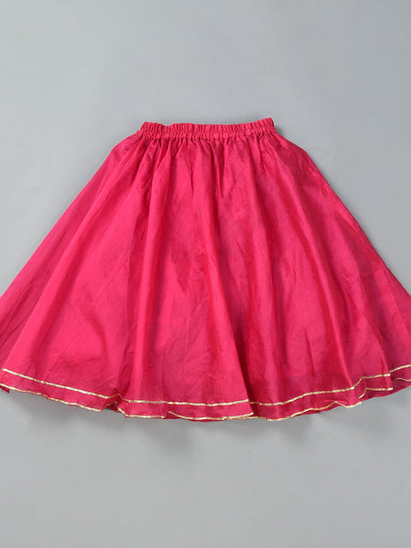 Girls Magenta Chanderi Silk Lehenga Set with Crop Top