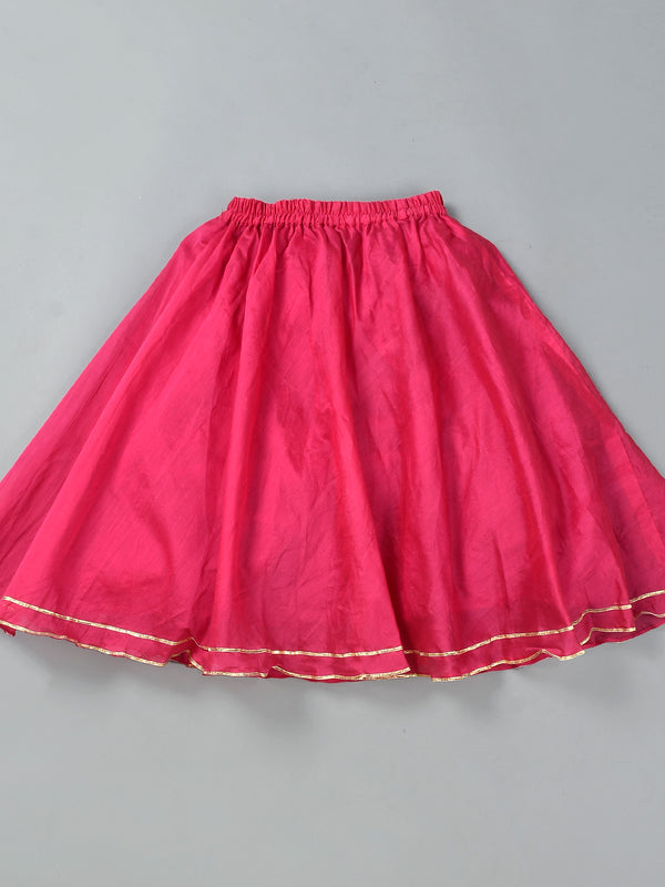 Girls Magenta Chanderi Silk Lehenga Set with Crop Top