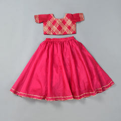 Girls Magenta Chanderi Silk Lehenga Set with Crop Top