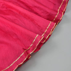 Girls Magenta Chanderi Silk Lehenga Set with Crop Top