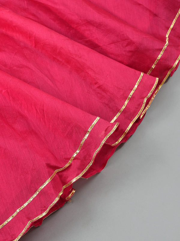 Girls Magenta Chanderi Silk Lehenga Set with Crop Top