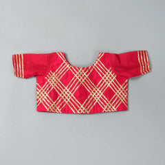 Girls Magenta Chanderi Silk Lehenga Set with Crop Top
