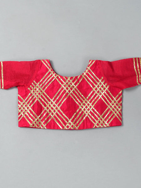 Girls Magenta Chanderi Silk Lehenga Set with Crop Top