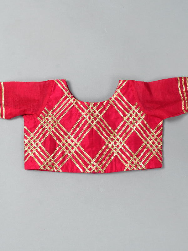 Girls Magenta Chanderi Silk Lehenga Set with Crop Top
