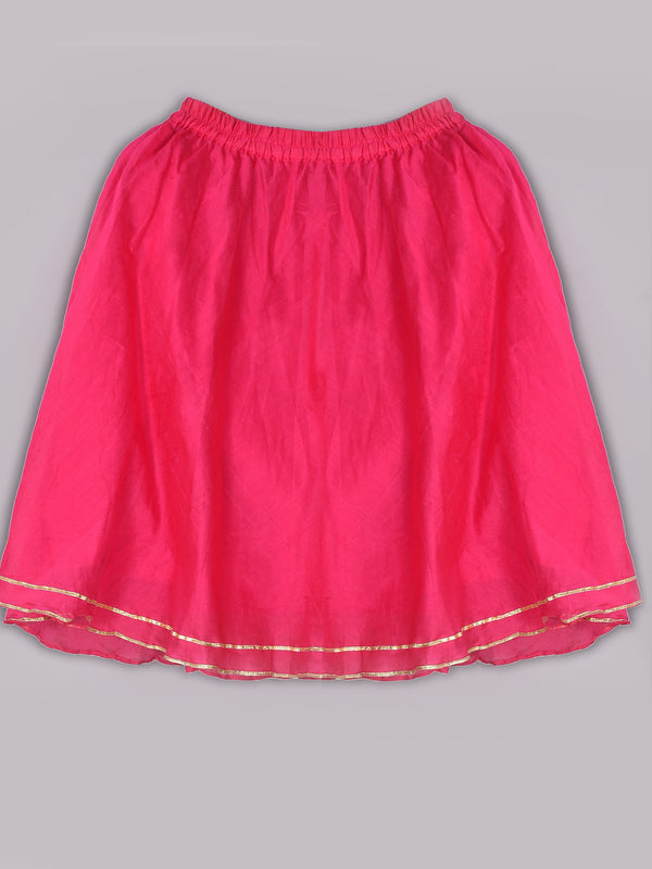 Girls Magenta Chanderi Silk Lehenga Set with Crop Top