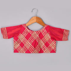 Girls Magenta Chanderi Silk Lehenga Set with Crop Top