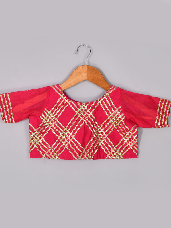 Girls Magenta Chanderi Silk Lehenga Set with Crop Top