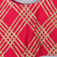 Girls Magenta Chanderi Silk Lehenga Set with Crop Top