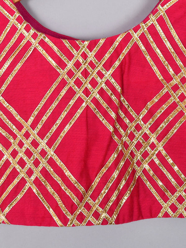 Girls Magenta Chanderi Silk Lehenga Set with Crop Top