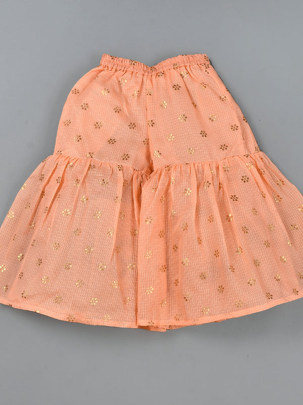Girls Peach Kota Doriya Kurta and Sharara Set