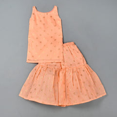 Girls Peach Kota Doriya Kurta and Sharara Set