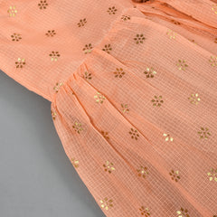Girls Peach Kota Doriya Kurta and Sharara Set