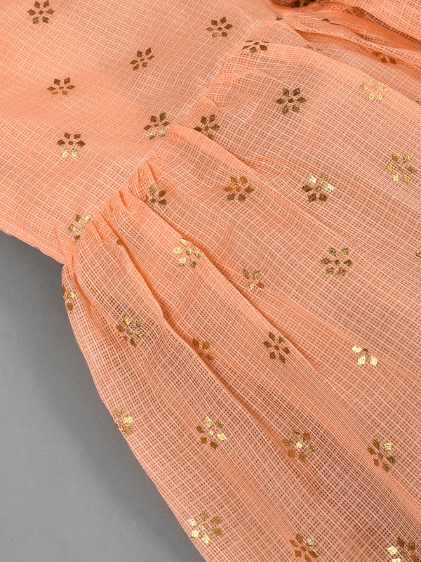 Girls Peach Kota Doriya Kurta and Sharara Set