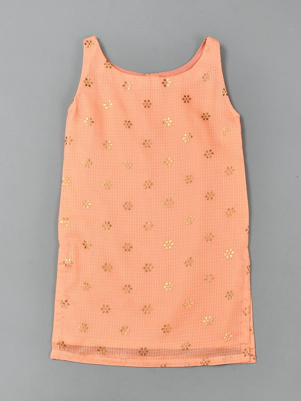Girls Peach Kota Doriya Kurta and Sharara Set