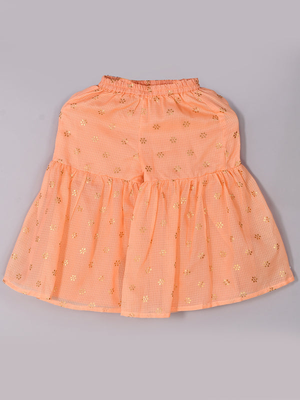 Girls Peach Kota Doriya Kurta and Sharara Set