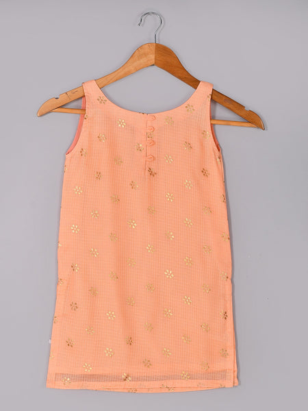 Girls Peach Kota Doriya Kurta and Sharara Set