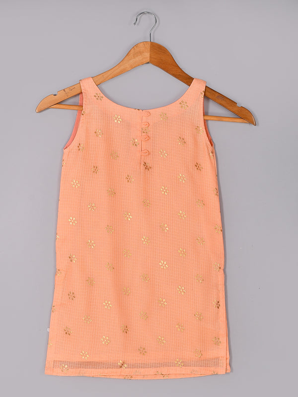 Girls Peach Kota Doriya Kurta and Sharara Set