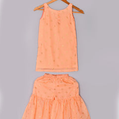 Girls Peach Kota Doriya Kurta and Sharara Set