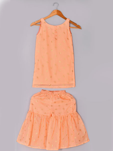 Girls Peach Kota Doriya Kurta and Sharara Set