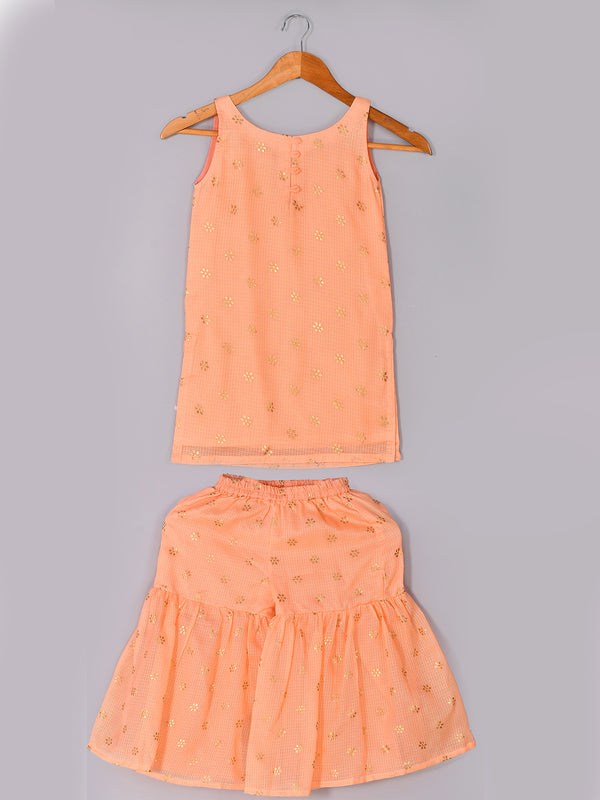 Girls Peach Kota Doriya Kurta and Sharara Set