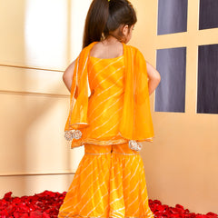 Girls Yellow Leheriya Kurta Sharara Set with Dupatta