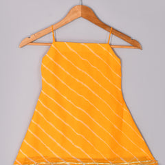 Girls Yellow Leheriya Kurta Sharara Set with Dupatta