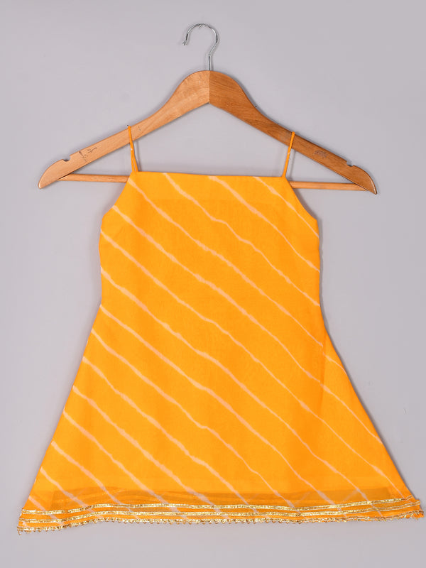 Girls Yellow Leheriya Kurta Sharara Set with Dupatta