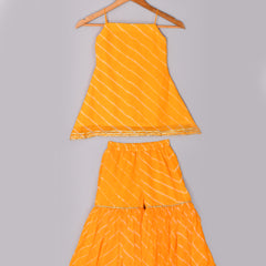 Girls Yellow Leheriya Kurta Sharara Set with Dupatta