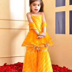 Girls Yellow Leheriya Kurta Sharara Set with Dupatta