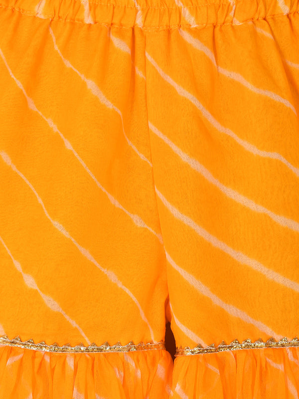 Girls Yellow Leheriya Kurta Sharara Set with Dupatta