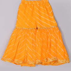 Girls Yellow Leheriya Kurta Sharara Set with Dupatta