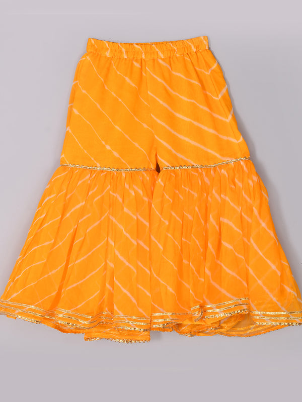 Girls Yellow Leheriya Kurta Sharara Set with Dupatta