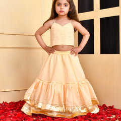 Girls Beige Chanderi Silk Gota Lehenga Set