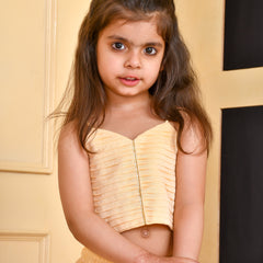 Girls Beige Chanderi Silk Gota Lehenga Set