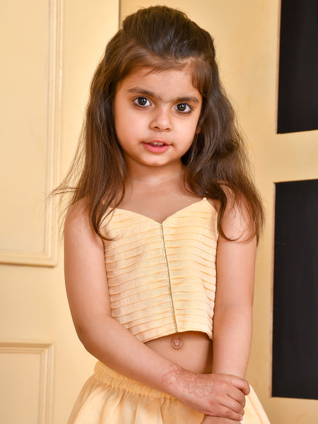 Girls Beige Chanderi Silk Gota Lehenga Set