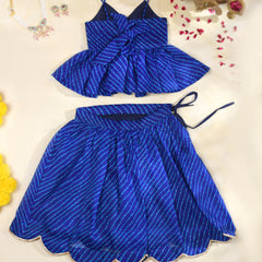 Royal Blue Girls Leheriya Kota Doria Lehenga Set