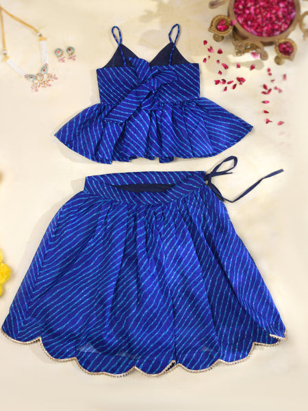 Royal Blue Girls Leheriya Kota Doria Lehenga Set