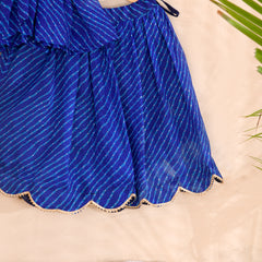 Royal Blue Girls Leheriya Kota Doria Lehenga Set