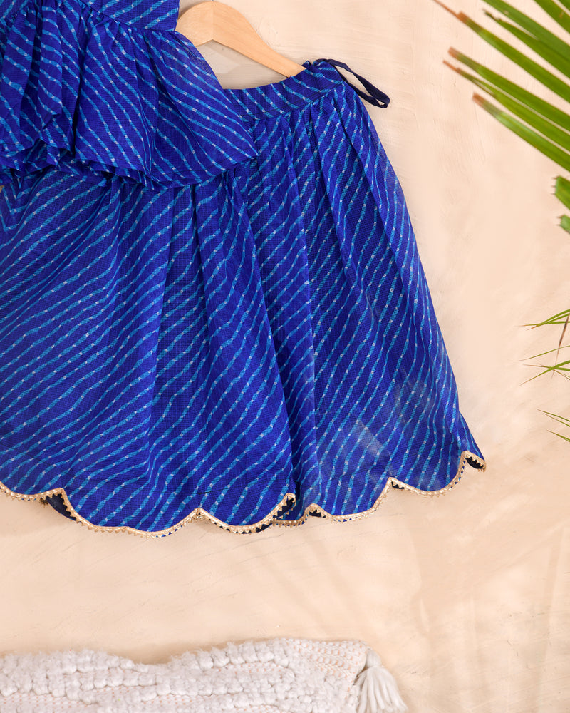 Royal Blue Girls Leheriya Kota Doria Lehenga Set