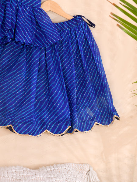 Royal Blue Leheriya Kota Doria Peplum Top & Wrap Skirt