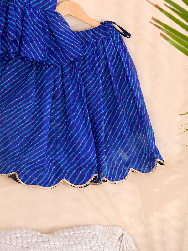 Royal Blue Leheriya Kota Doria Peplum Top & Wrap Skirt