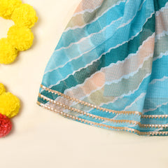 Sky Blue Girls Leheriya Kota Doria Lehenga Set