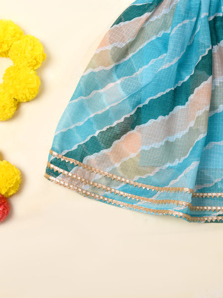 Sky Blue Girls Leheriya Kota Doria Lehenga Set