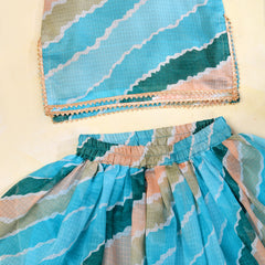 Sky Blue Girls Leheriya Kota Doria Lehenga Set