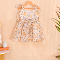 Ivory Floral Girls Kota Doria Flared Dress